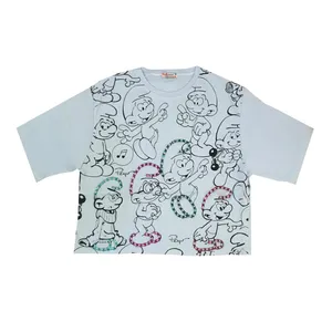 کراپ‌تاپ آستین کوتاه زنانه مدل smurfs رنگ آبی