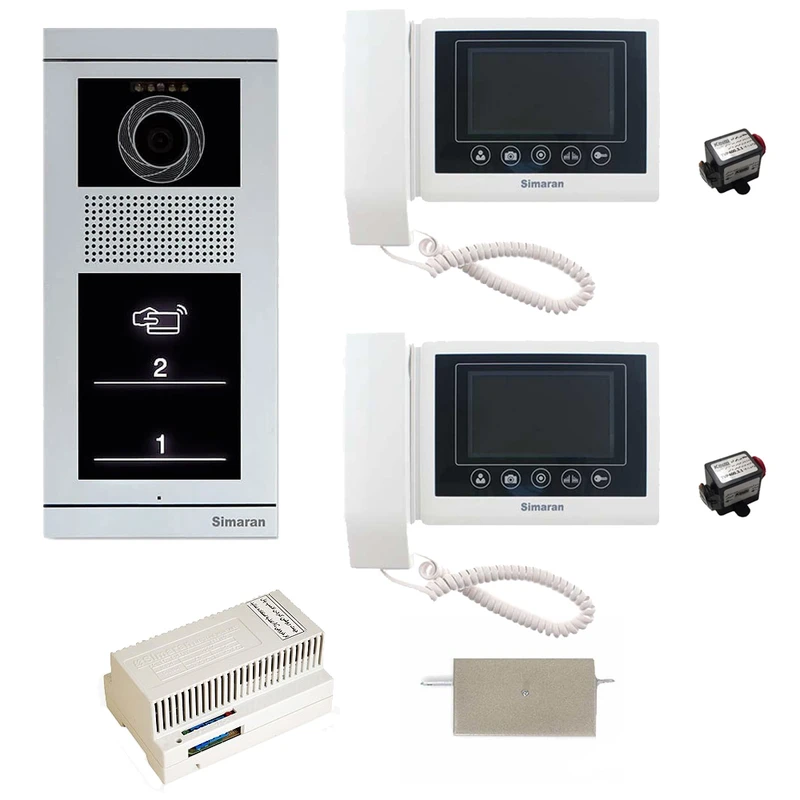 مجموعه دربازکن تصویری سیماران مدل 43TKM-VFBT2 دو طبقه به همراه محافظ ولتاژ مانیتور 