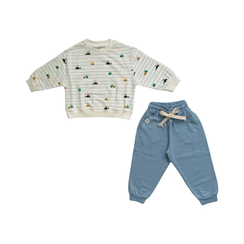 ست سویشرت و شلوار راحتی پسرانه مدل ماشینی راه راه کد ۸۹