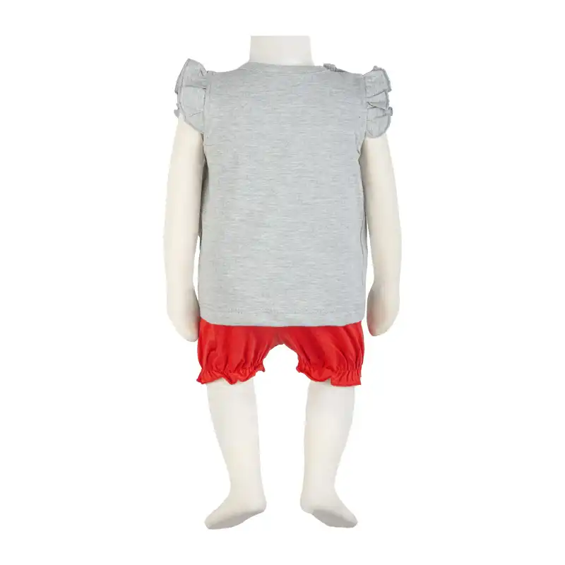 ست بلوز و شلوارک نوزادی آدمک مدل پروانه و گل کد 160003 رنگ قرمز