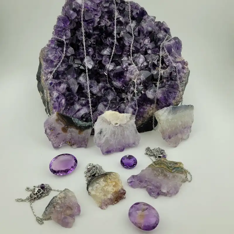 گردنبند زنانه مدل سنگ آمیتیست اسلایس کد 81