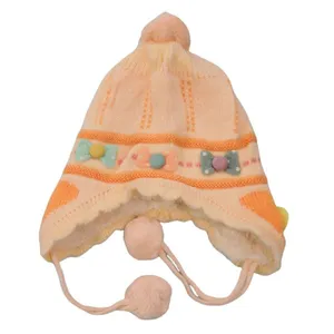 کلاه بافتنی بچگانه مدل پاپیون رنگ گلبهی