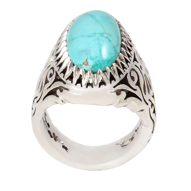 انگشتر نقره مردانه بازرگانی میلادی مدل فیروزه نیشابور رکاب دست ساز کد AM_1954