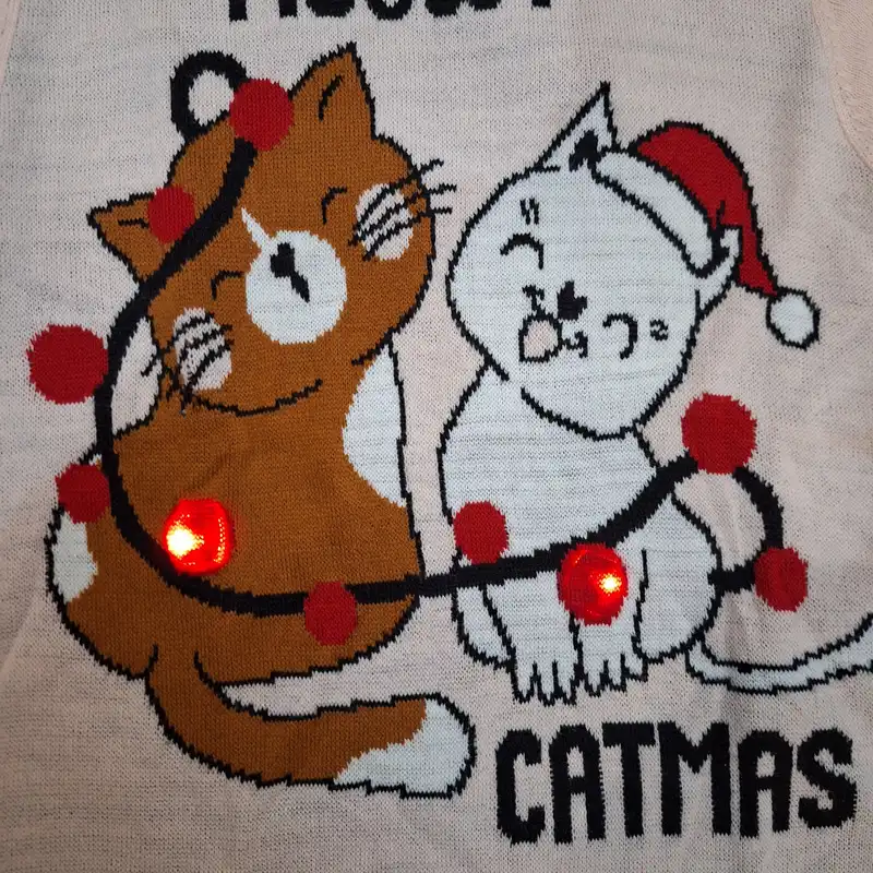 پلیور دخترانه پیپرتس مدل گربه کریسمسی چراغدار