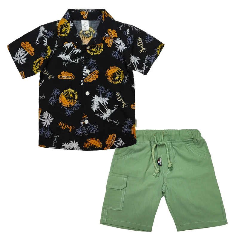 ست پیراهن و شلوارک پسرانه تابالوگا مدل هاوایی کد KAM_M14