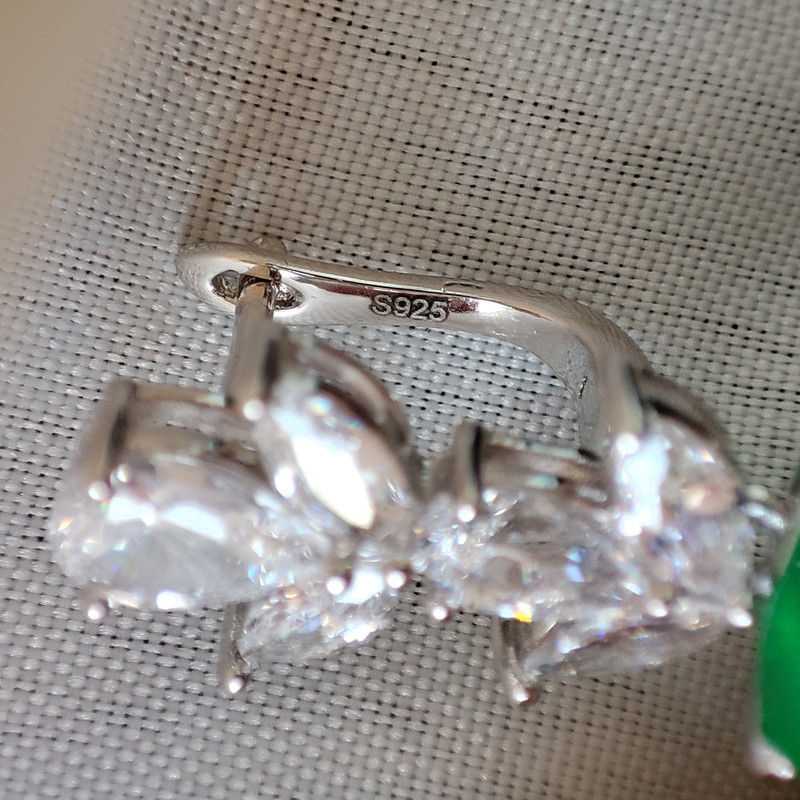 گوشواره نقره میخی زنانه مدل زمرد ترکیبی