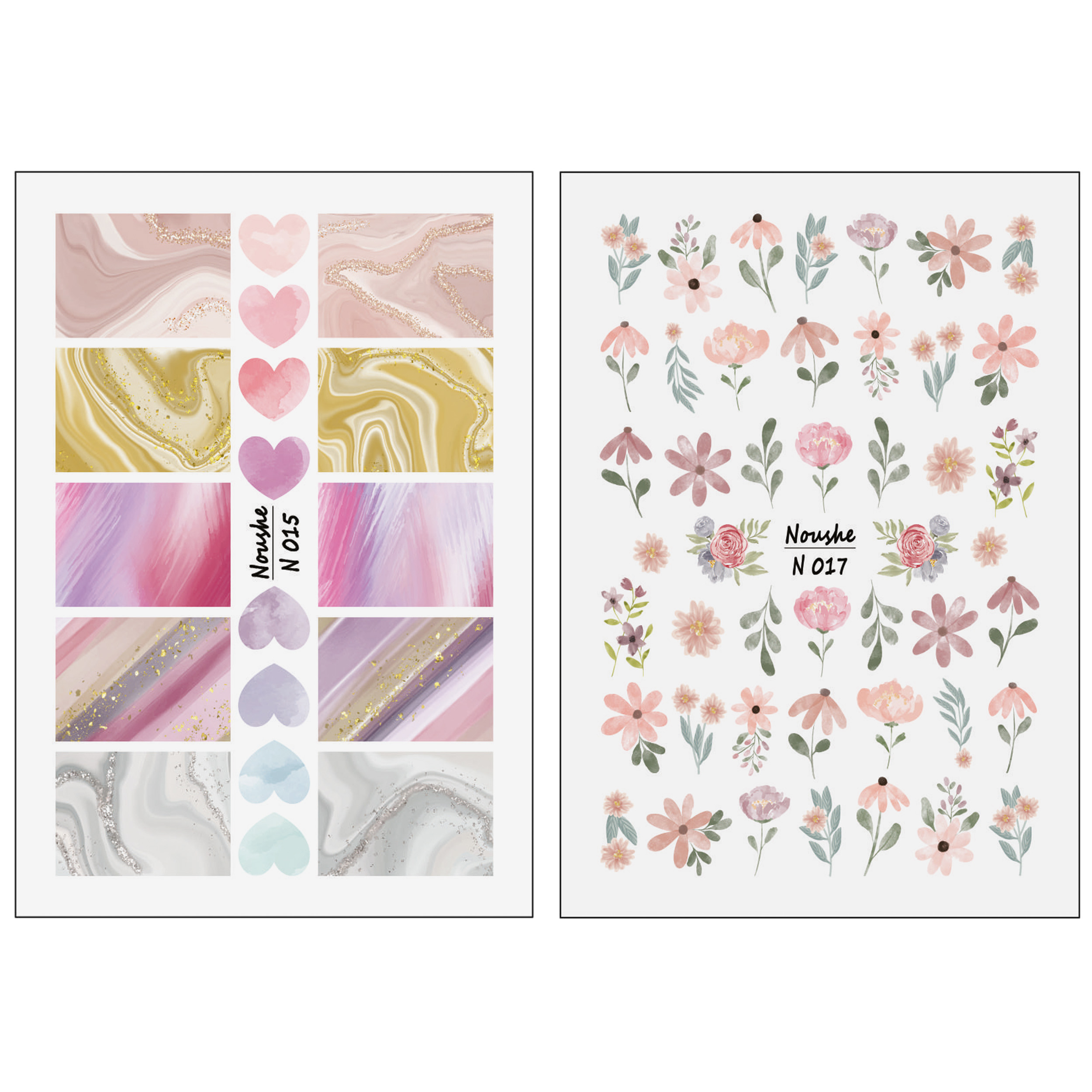 برچسب لنز ناخن مدل گل و مرمری کد N015-N017 مجموعه 2 عددی