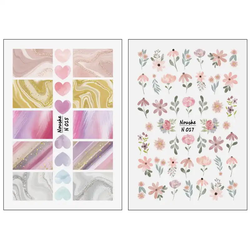 برچسب لنز ناخن مدل گل و مرمری کد N015-N017 مجموعه 2 عددی