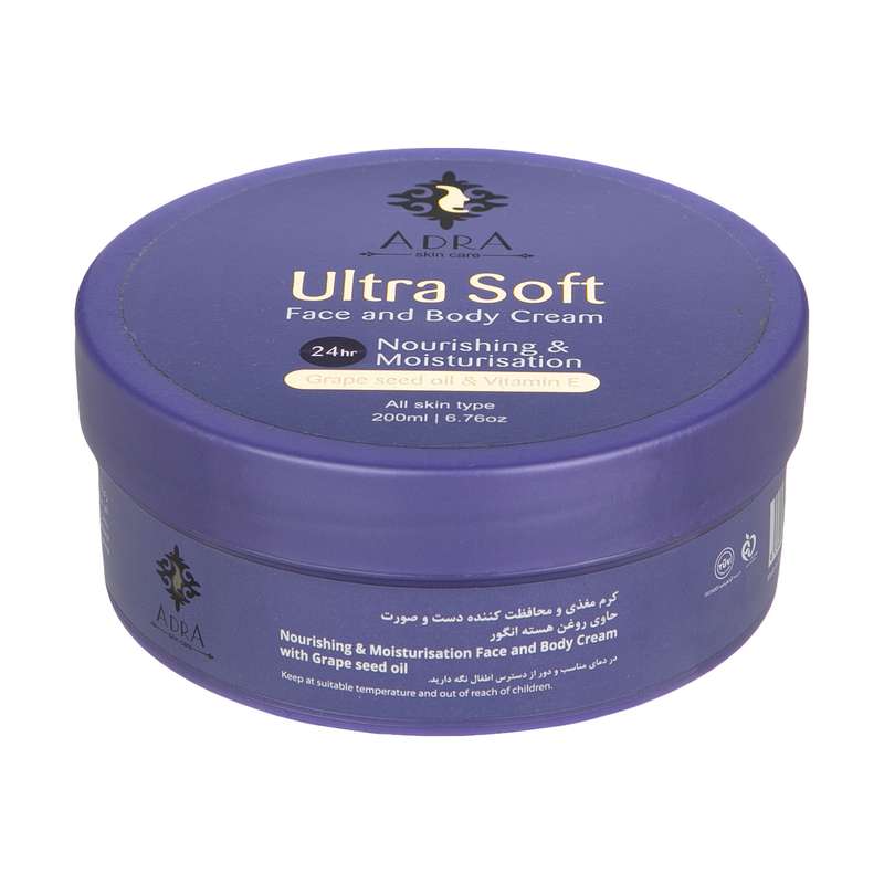کرم مرطوب کننده آدرا مدل اولتراسافت هسته انگور حجم 200 میلی لیتر