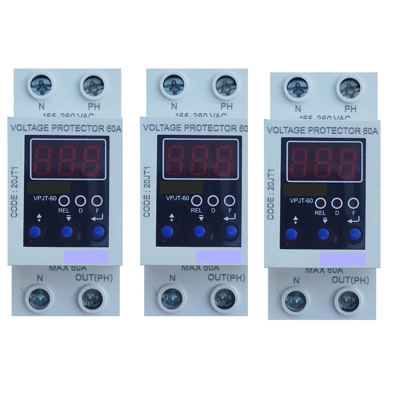 محافظ ولتاژ شیوا امواج مدل محافظ ولتاژ دیجیتال 60A شیوا امواج مجموعه سه عددی