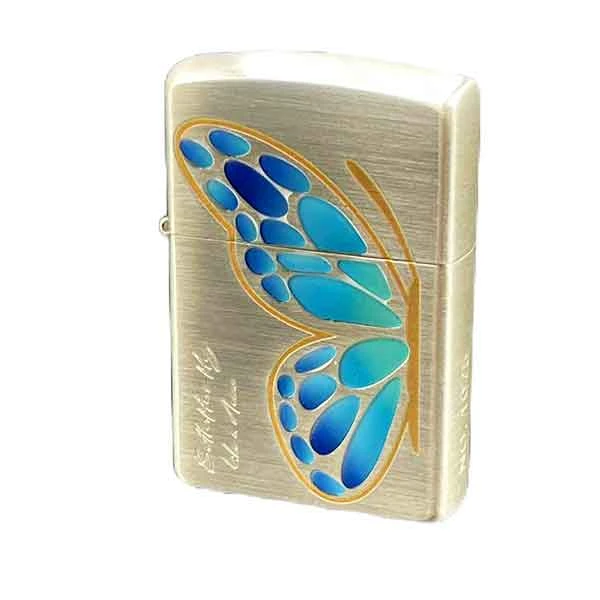 فندک بنزینی زورو مدل میناکاری شبرنگ طرح پروانه