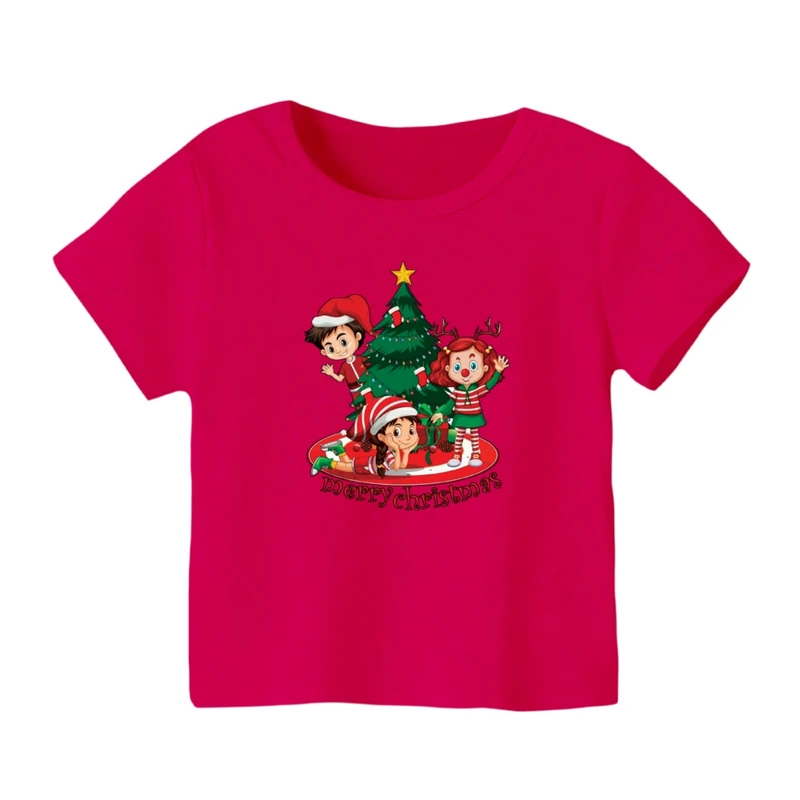 تی شرت آستین کوتاه بچگانه مدل بچه ها و درخت کریسمس