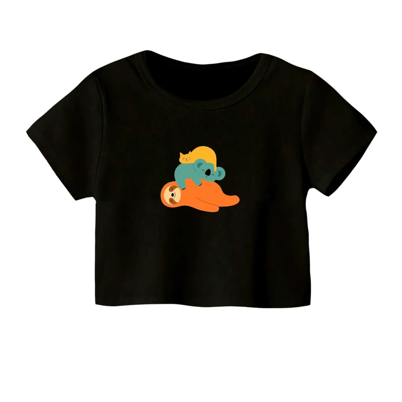 کراپ‌ تی‌شرت آستین کوتاه زنانه مدل تنبل و کوالا