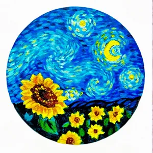 بشقاب دیوارکوب سفالی طرح شب پرستاره D245  
