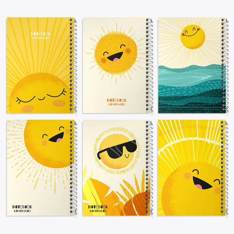 دفتر مشق 50 برگ خندالو طرح خورشید کیوت کد 128 مجموعه 6 عددی