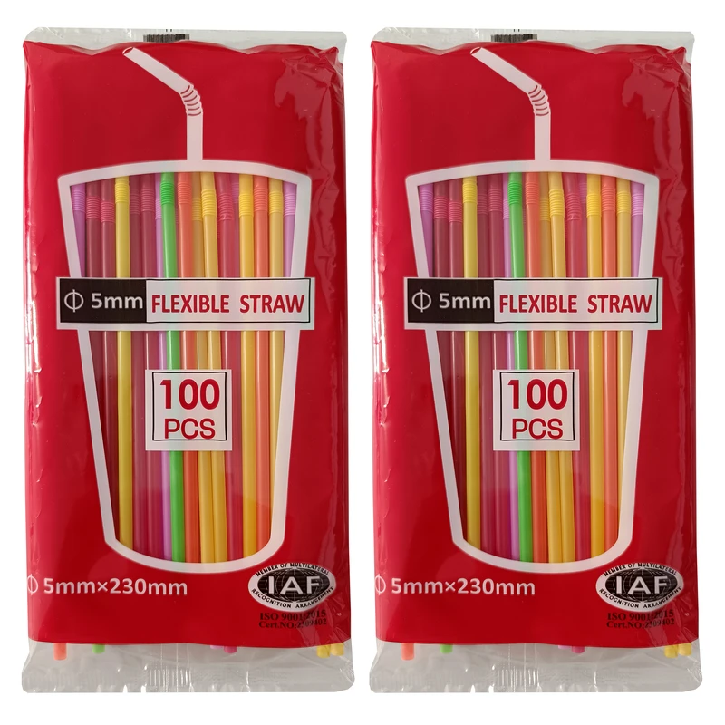 نی نوشیدنی یکبار مصرف مدل تاشو 2 بسته 100 عددی