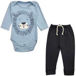 ست بادی و شلوار نوزادی مدل شیر کد 3676 رنگ آبی