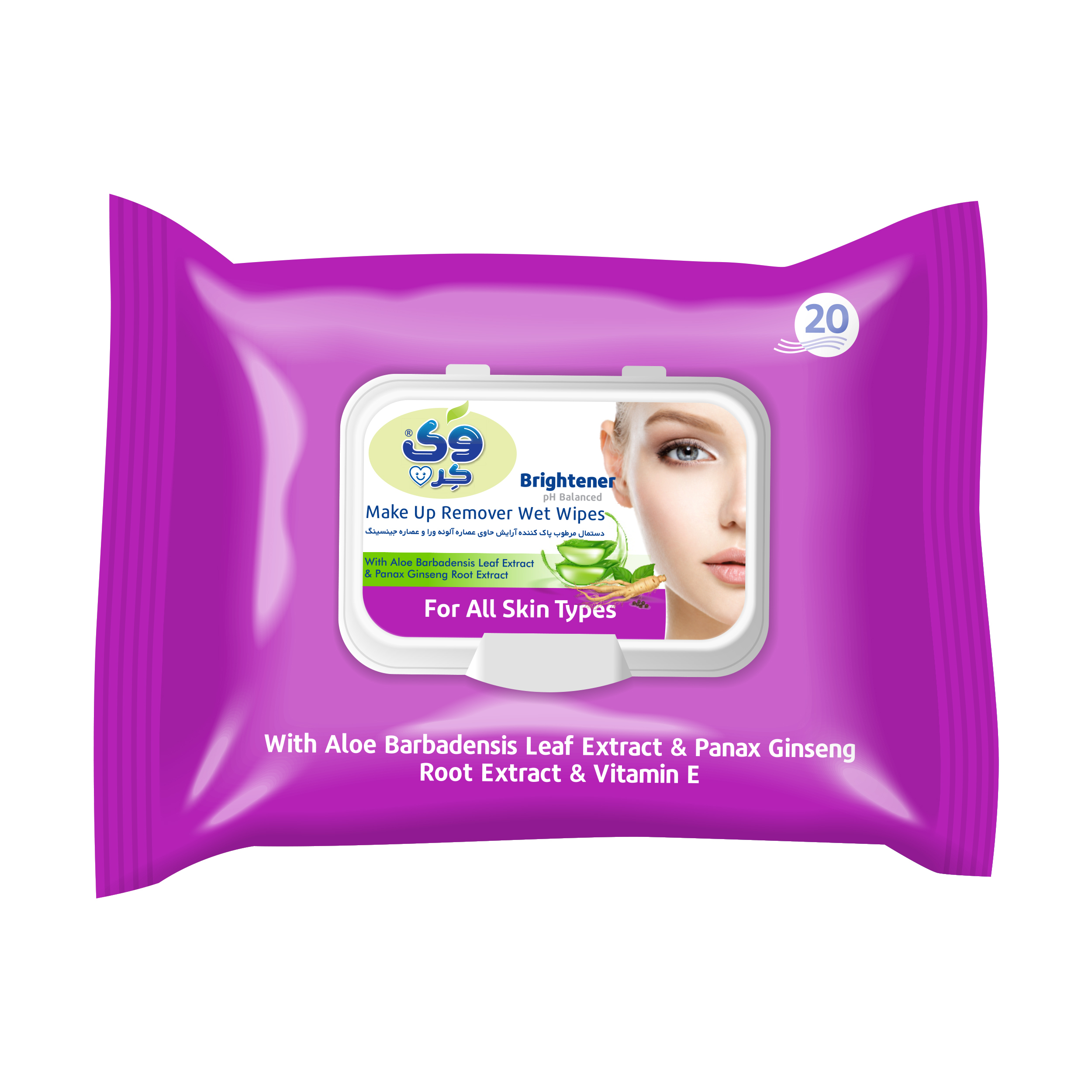 دستمال مرطوب وی کر مدل Ginseng- Aloe Vera بسته 20 عددی