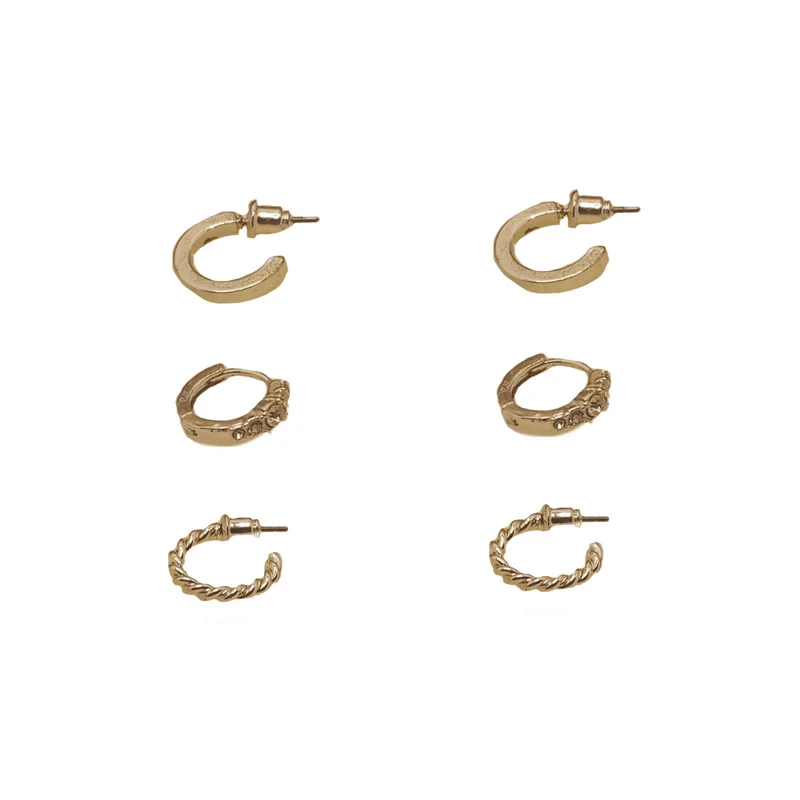 گوشواره حلقه‌ای زنانه مدل H048 مجموعه 3 عددی