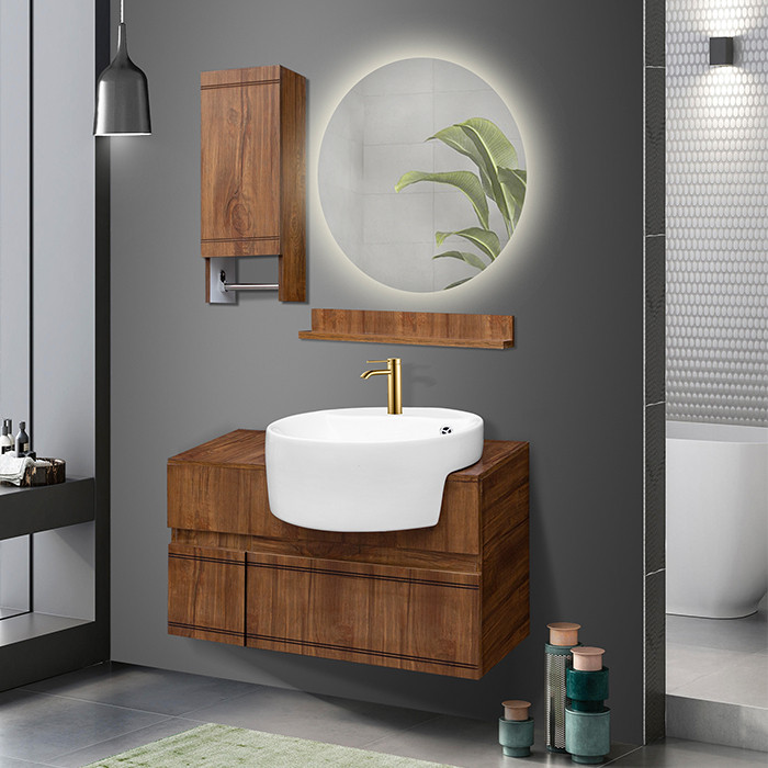 ست کابینت و روشویی دیواری آزالیا مدل Milana28 به همراه آینه بک لایت و باکس و شلف