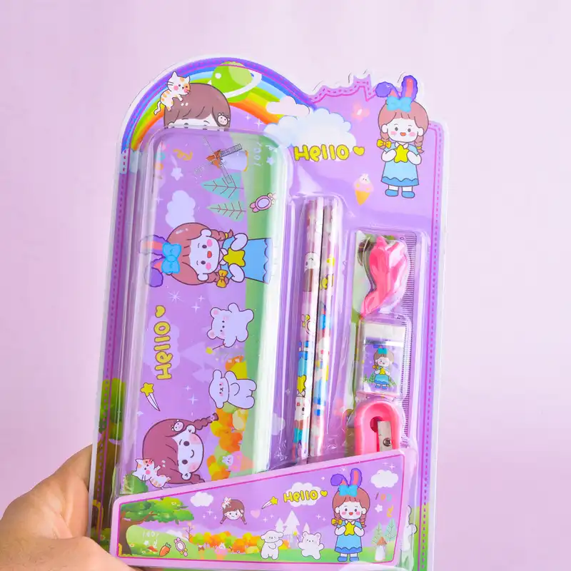 بسته لوازم تحریر مدل دختر و خرگوش مجموعه 7 عددی