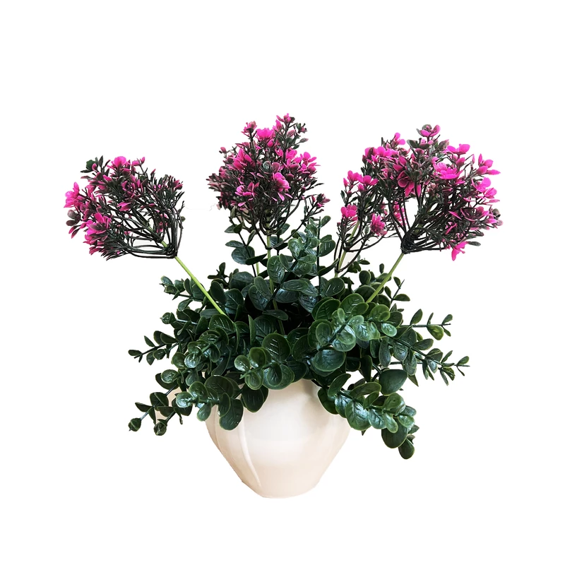 گلدان به همراه گل مصنوعی مدل پنج توپی شمشادی