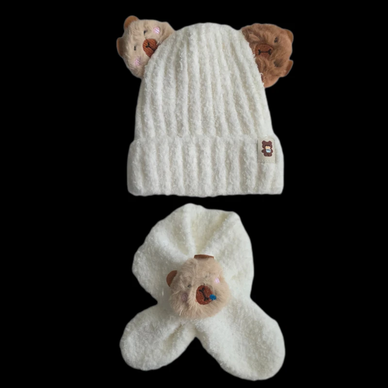 ست کلاه و شال گردن نوزادی مدل تدی برجسته کد S05