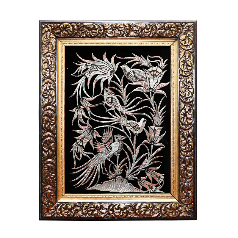 تابلو قلمزنی مدل ظریف طرح گل و مرغ کد 51p41volant