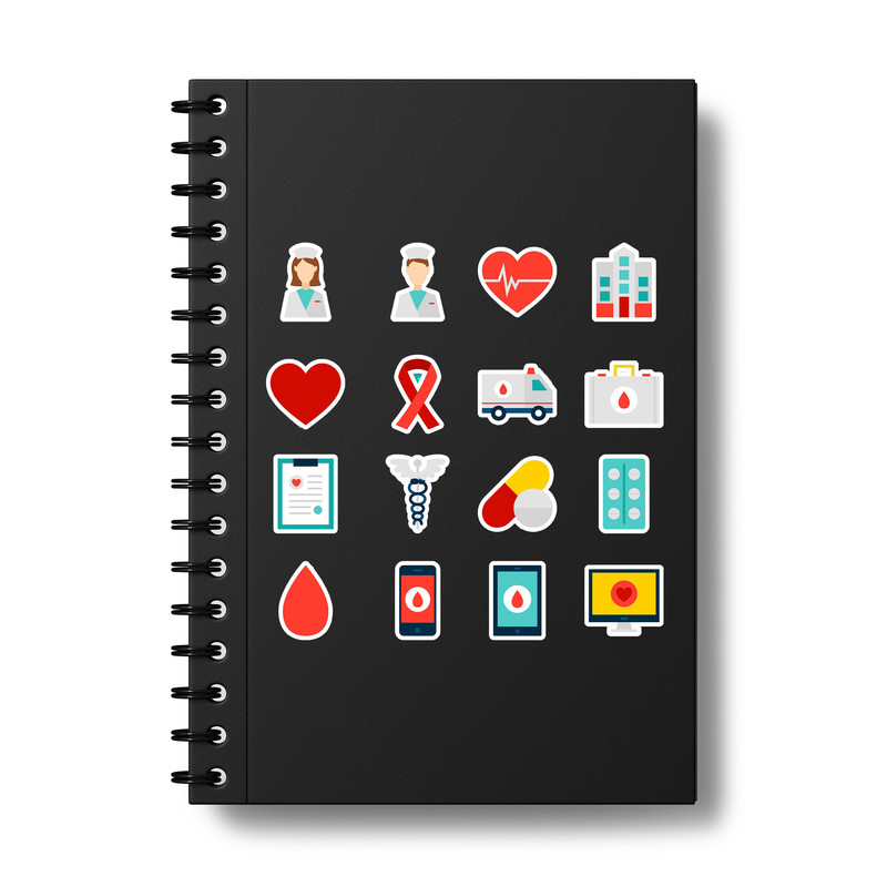 استیکر لپ تاپ و موبایل بووم طرح پزشکی کد MR111 مجموعه 16 عددی