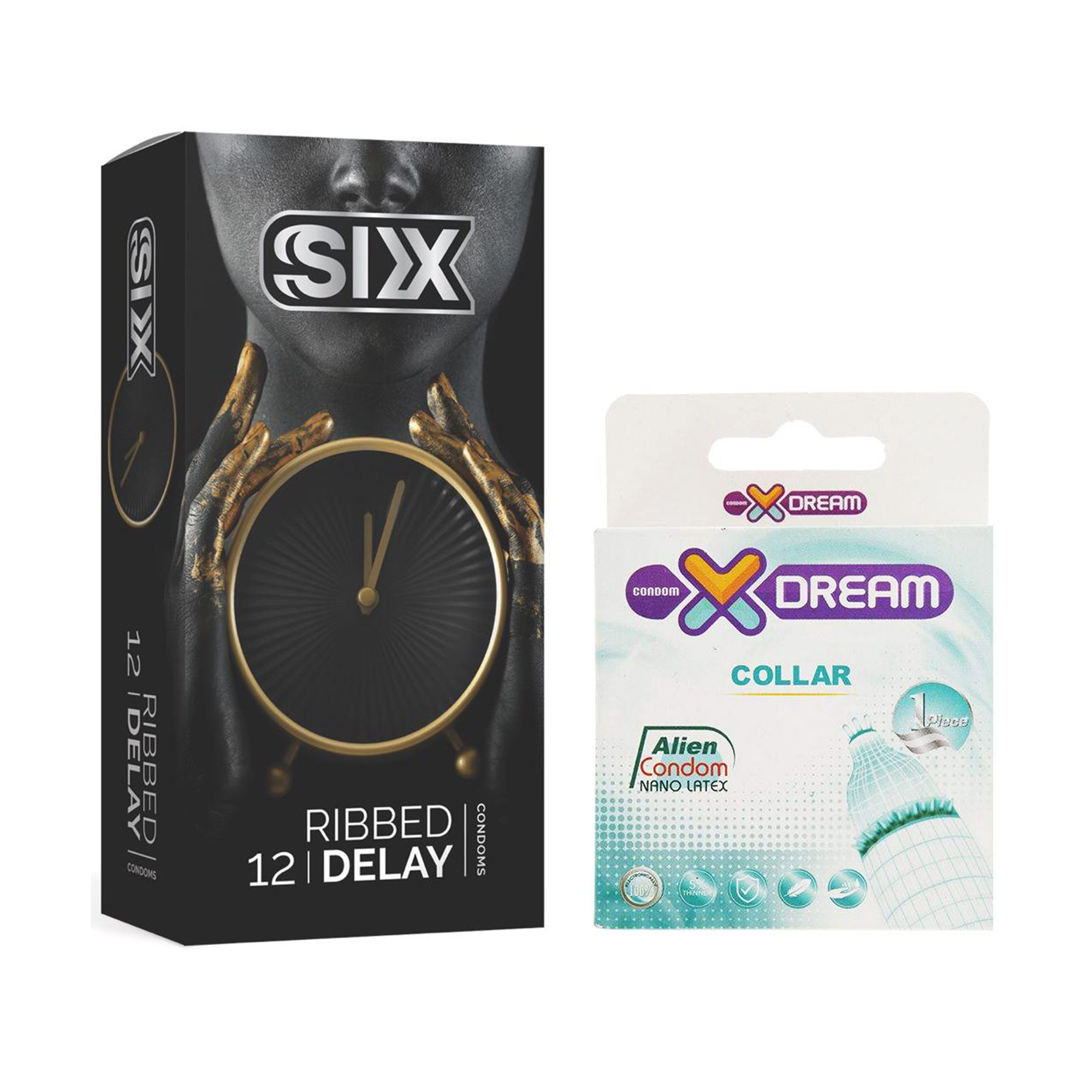 کاندوم سیکس مدل Ribbed Delay بسته 12 عددی به همراه کاندوم ایکس دریم مدل Collar