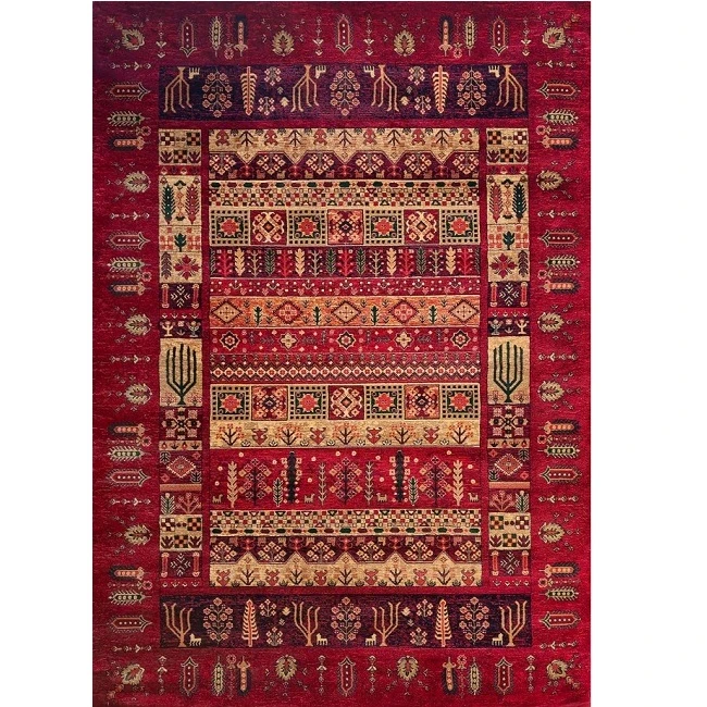 فرش ماشینی 700 شانه فرش بزرگمهر زمینه قرمز لاکی حاشیه شرابی مدل ۷۸۱۰۲