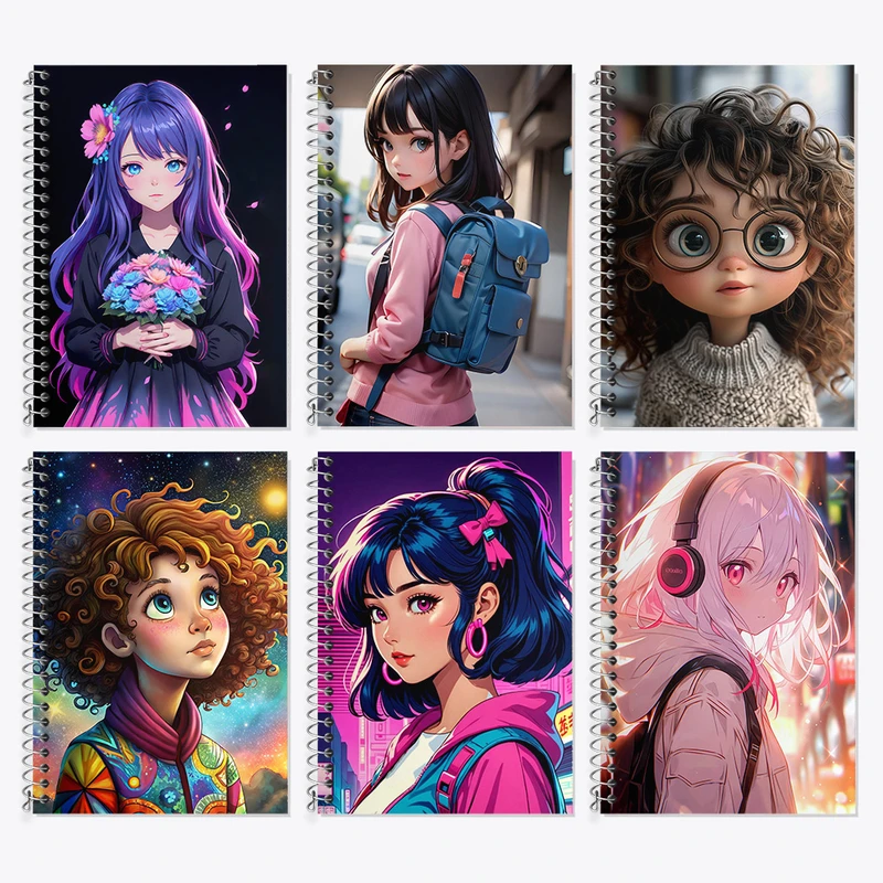 دفتر زبان 50 برگ خندالو مدل دو خط طرح دخترانه کد 13 مجموعه 6 عددی