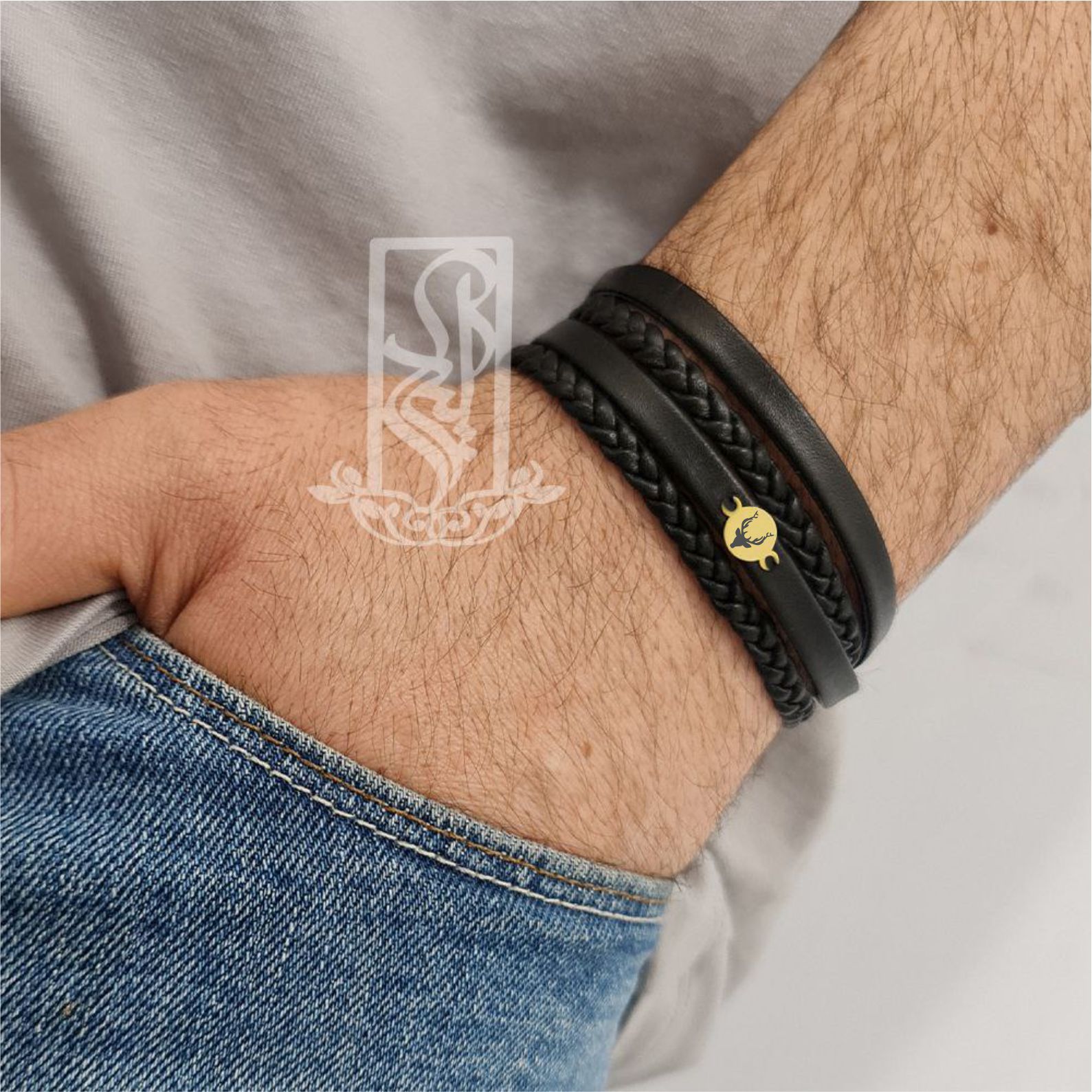 دستبند طلا 18 عیار مردانه لیردا مدل گوزن کد 39D 7001 -  - 2