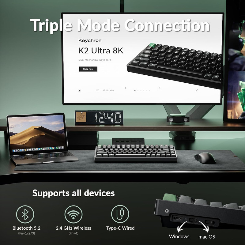 کیبورد بی سیم گیمینگ کیکورن مدل K2 Ultra 8K Brown Switch
