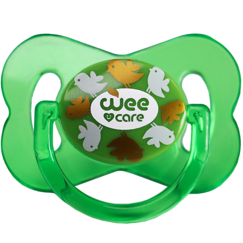 پستانک ارتودنسی وی کر مدل دربدار دسته دار شفاف چاپدار پروانه ای سایز +12 ماه کد P129