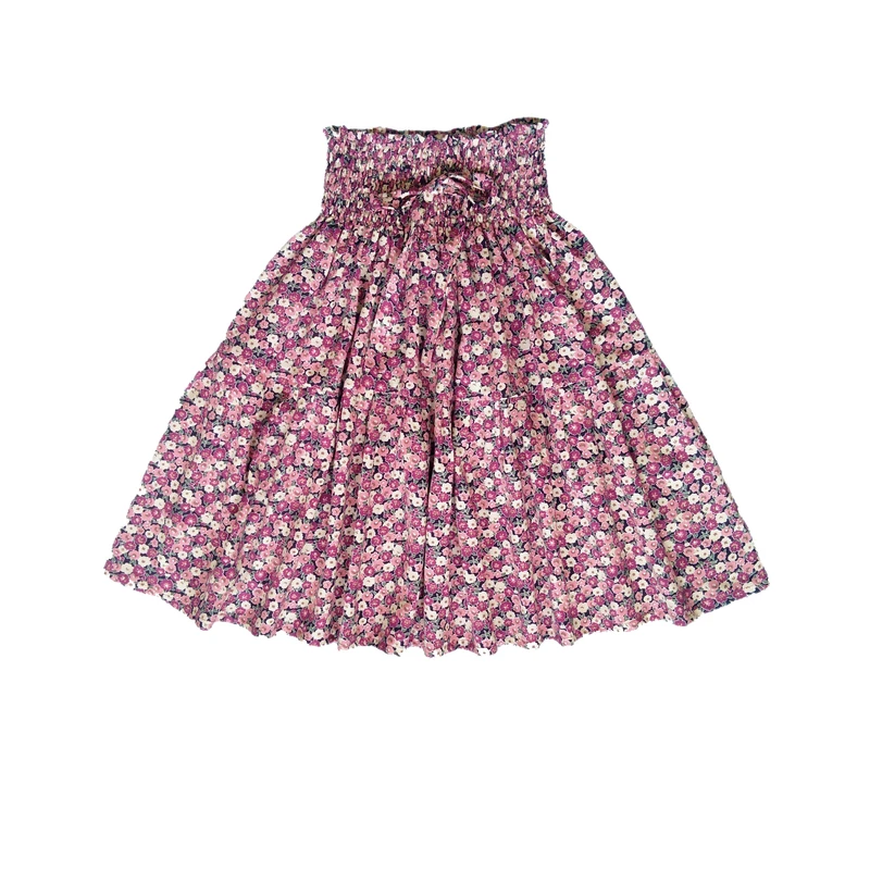 دامن چین‌دار زنانه مدل کمر کش طرح شکوفه کد 09