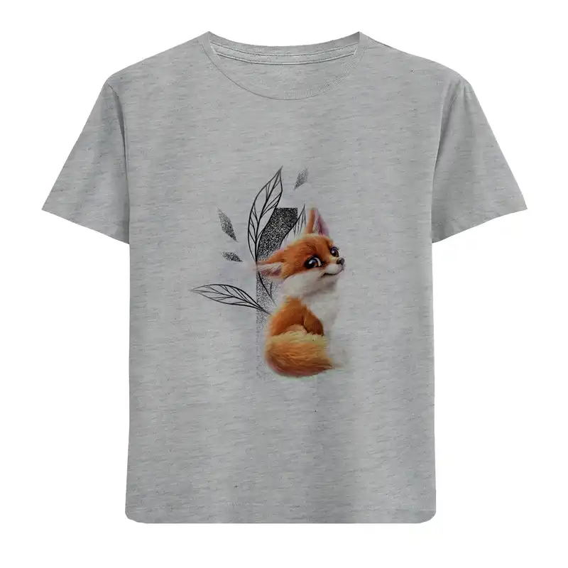 تی شرت آستین کوتاه دخترانه مدل بچه روباه D420