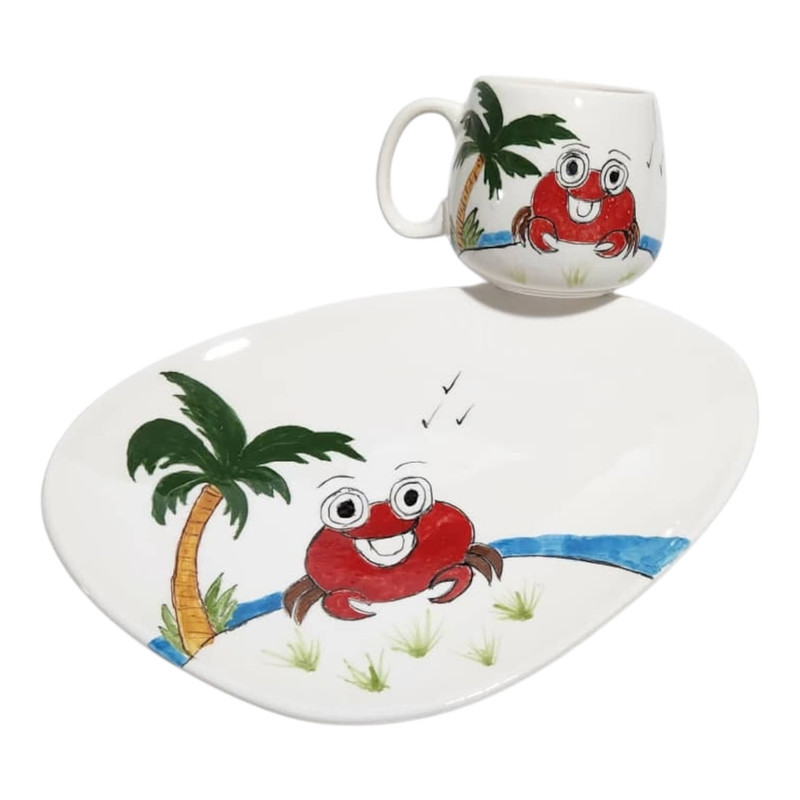 ست ماگ و بشقاب سرامیکی مدل خرچنگ کودکانه 0570404