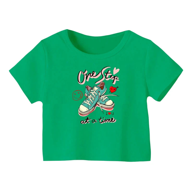 کراپ‌ تی‌شرت آستین کوتاه زنانه مدل کتونی کد ۵