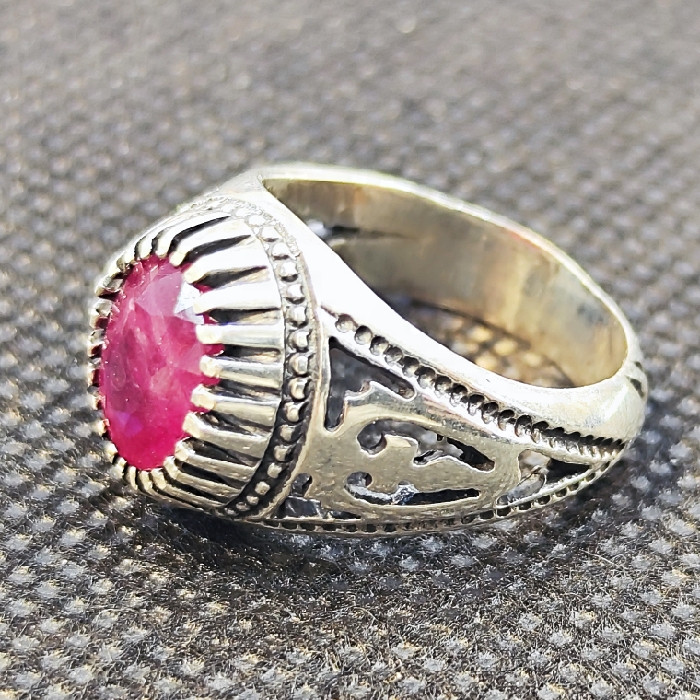 انگشتر نقره مردانه مدل سنگ یاقوت آفریقایی کد 77