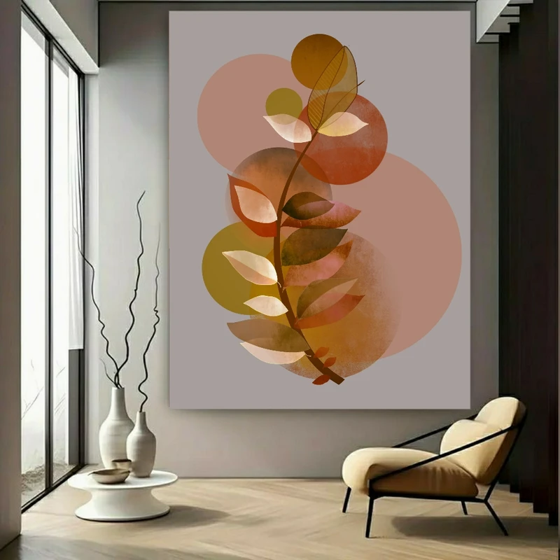 تابلو بوم طرح نقاشی انتزاعی مدل شاخه برگ کد BK24140