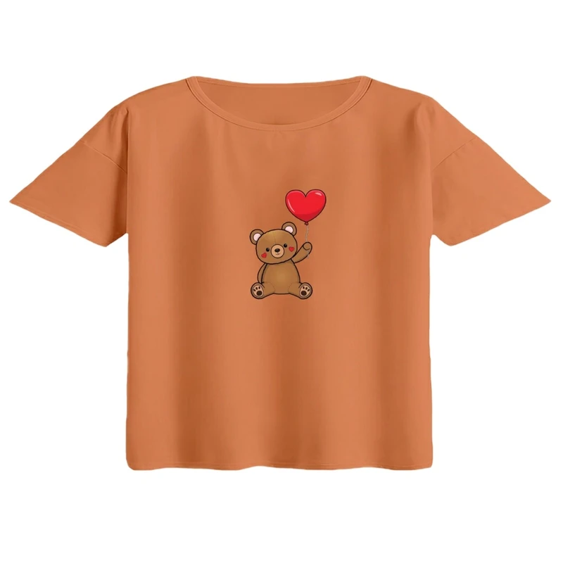 کراپ تی‌شرت آستین کوتاه زنانه مدل تدی کد 01