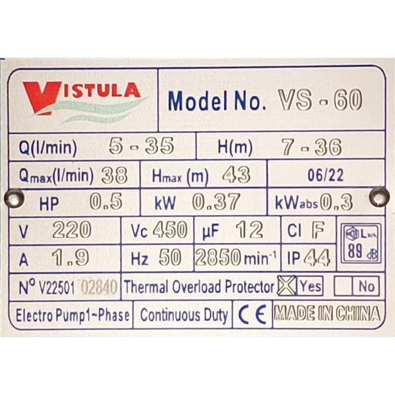پمپ آب ویستولا مدل نیم اسب VS 60 QB60