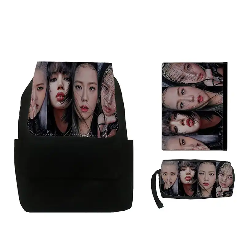 کوله پشتی طرح بلک پینک کد SP6 به همراه کلاسور و جامدادی