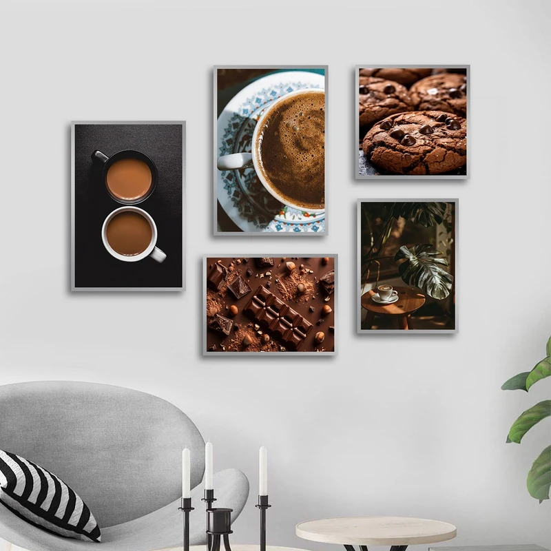 تابلو بکلیت طرح کافی شاپ و قهوه و کوکی مدل SI-3038 مجموعه 5 عددی