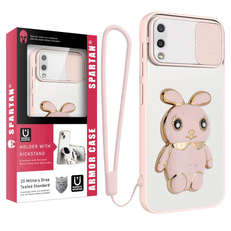 کاور اسپارتان مدل Camshield Bunny  مناسب برای گوشی موبایل سامسونگ Galaxy A02 به همراه بند نگهدارنده