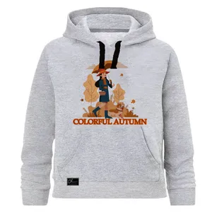 هودی دخترانه مدل برگ پاییزی کد J54 رنگ طوسی