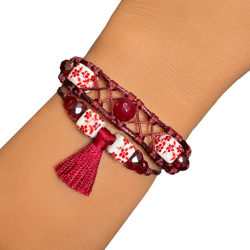 دستبند زنانه دل تافته مدل چرمی کد Del_CB08 مجموعه دو عددی