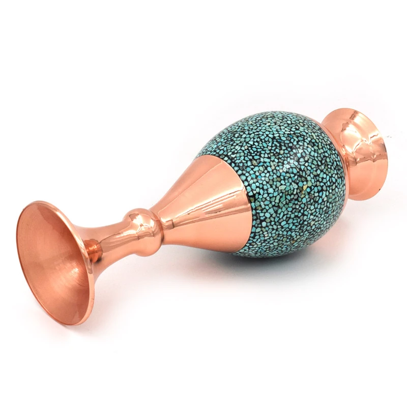 عکس شماره 7 : ست 3 تکه گلدان و شکلات خوری فیروزه کوبی مسی کد 20-2