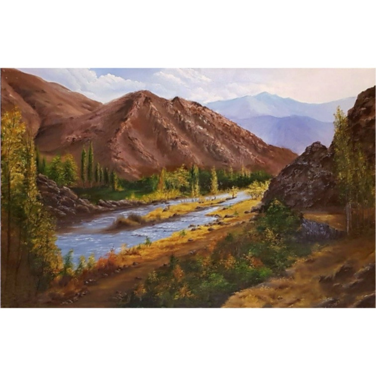 تابلو نقاشی رنگ روغن مدل طبیعت طرح رودخانه لواسان کد 07